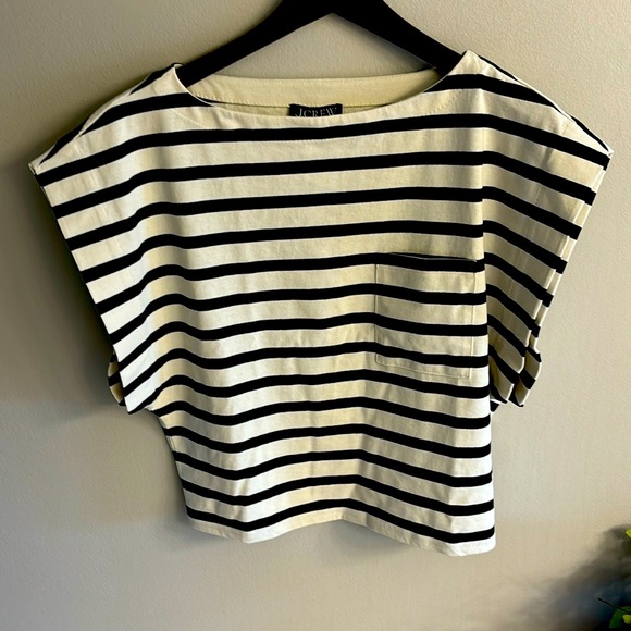 Black & Cream stripe J Crew Cotton Blouse NWT - Picture 1 of 3